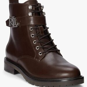 Womens Ralph Lauren  Dark Brown Leather Lace-Up Boots 9.5